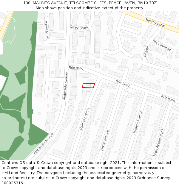 130, MALINES AVENUE, TELSCOMBE CLIFFS, PEACEHAVEN, BN10 7RZ: Location map and indicative extent of plot