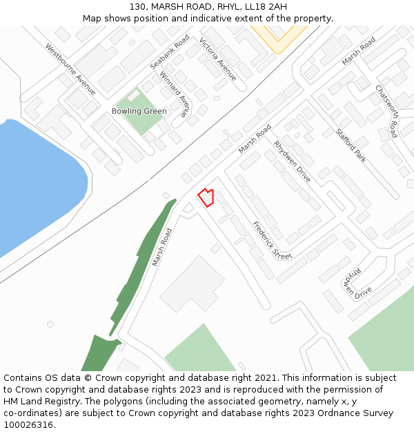 130, MARSH ROAD, RHYL, LL18 2AH: Location map and indicative extent of plot