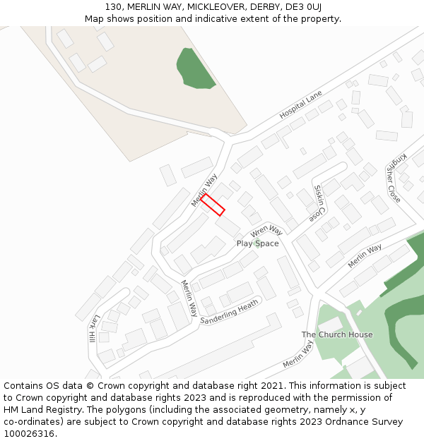 130, MERLIN WAY, MICKLEOVER, DERBY, DE3 0UJ: Location map and indicative extent of plot