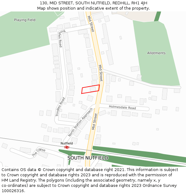 130, MID STREET, SOUTH NUTFIELD, REDHILL, RH1 4JH: Location map and indicative extent of plot