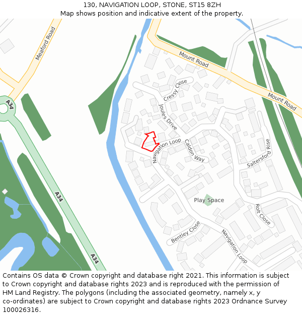 130, NAVIGATION LOOP, STONE, ST15 8ZH: Location map and indicative extent of plot