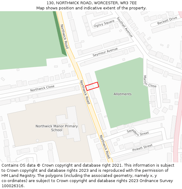 130, NORTHWICK ROAD, WORCESTER, WR3 7EE: Location map and indicative extent of plot