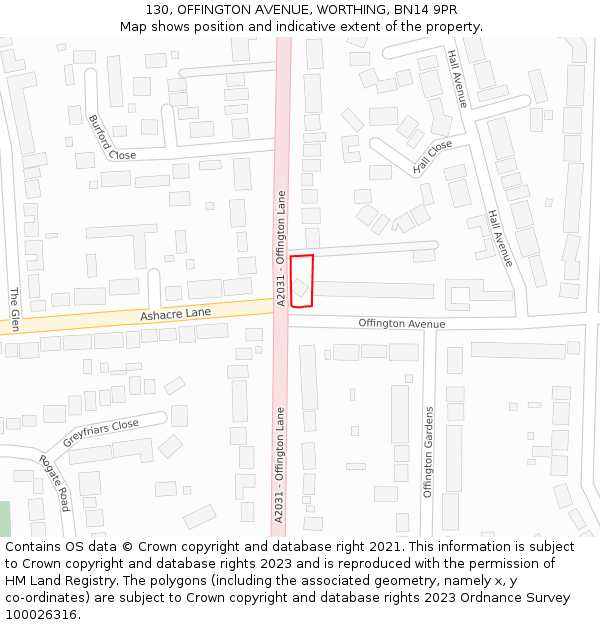 130, OFFINGTON AVENUE, WORTHING, BN14 9PR: Location map and indicative extent of plot