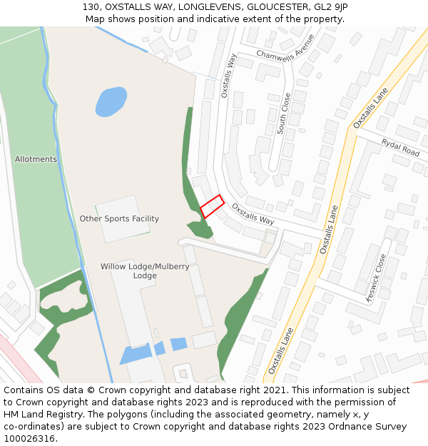 130, OXSTALLS WAY, LONGLEVENS, GLOUCESTER, GL2 9JP: Location map and indicative extent of plot