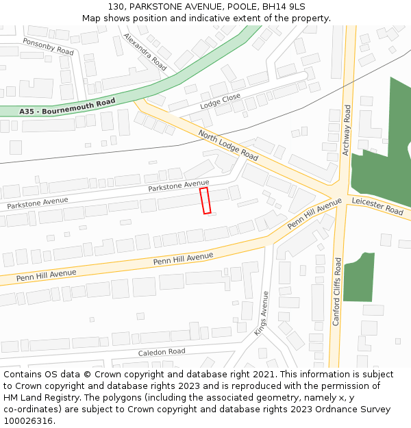 130, PARKSTONE AVENUE, POOLE, BH14 9LS: Location map and indicative extent of plot