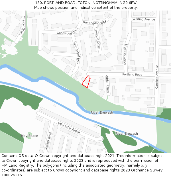 130, PORTLAND ROAD, TOTON, NOTTINGHAM, NG9 6EW: Location map and indicative extent of plot