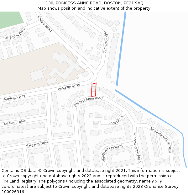 130, PRINCESS ANNE ROAD, BOSTON, PE21 9AQ: Location map and indicative extent of plot