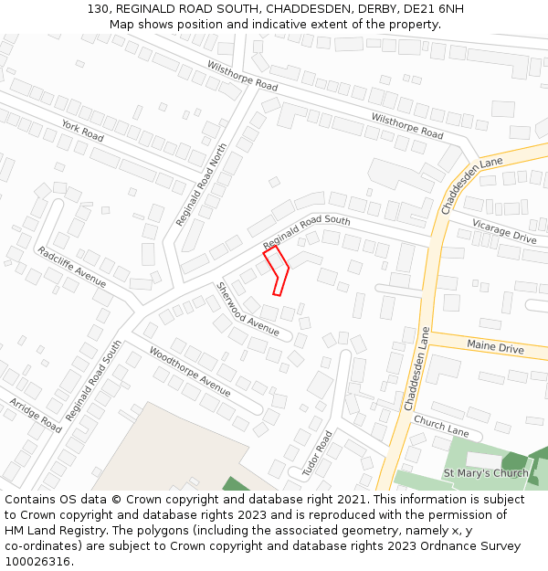 130, REGINALD ROAD SOUTH, CHADDESDEN, DERBY, DE21 6NH: Location map and indicative extent of plot