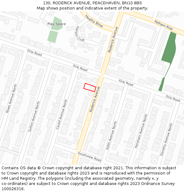 130, RODERICK AVENUE, PEACEHAVEN, BN10 8BS: Location map and indicative extent of plot