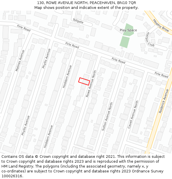 130, ROWE AVENUE NORTH, PEACEHAVEN, BN10 7QR: Location map and indicative extent of plot