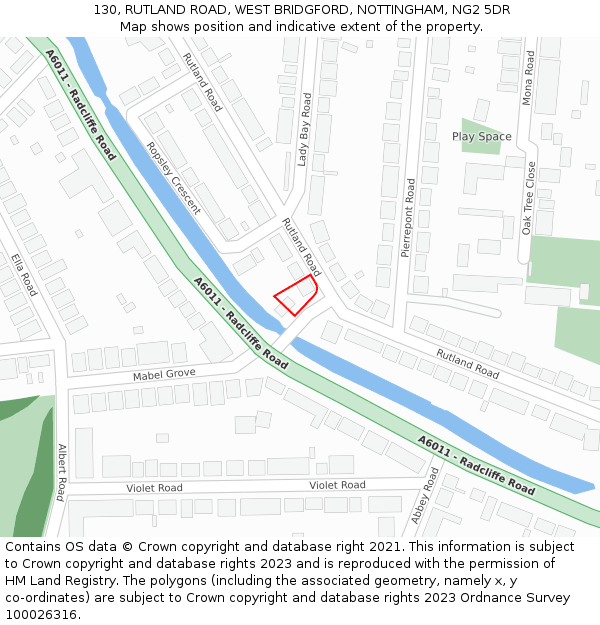 130, RUTLAND ROAD, WEST BRIDGFORD, NOTTINGHAM, NG2 5DR: Location map and indicative extent of plot