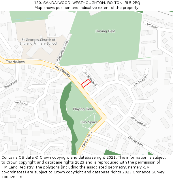 130, SANDALWOOD, WESTHOUGHTON, BOLTON, BL5 2RQ: Location map and indicative extent of plot