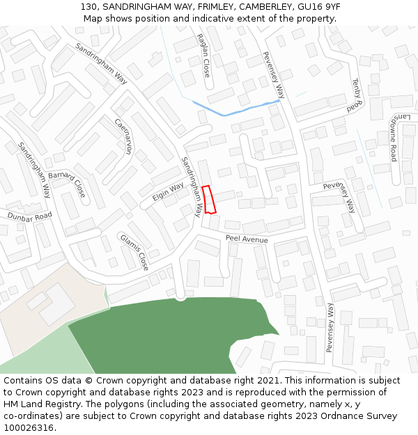 130, SANDRINGHAM WAY, FRIMLEY, CAMBERLEY, GU16 9YF: Location map and indicative extent of plot