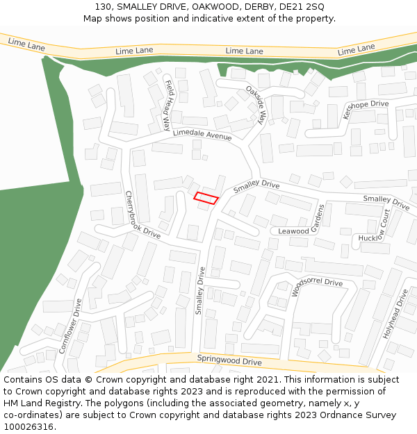 130, SMALLEY DRIVE, OAKWOOD, DERBY, DE21 2SQ: Location map and indicative extent of plot