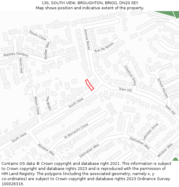 130, SOUTH VIEW, BROUGHTON, BRIGG, DN20 0EY: Location map and indicative extent of plot