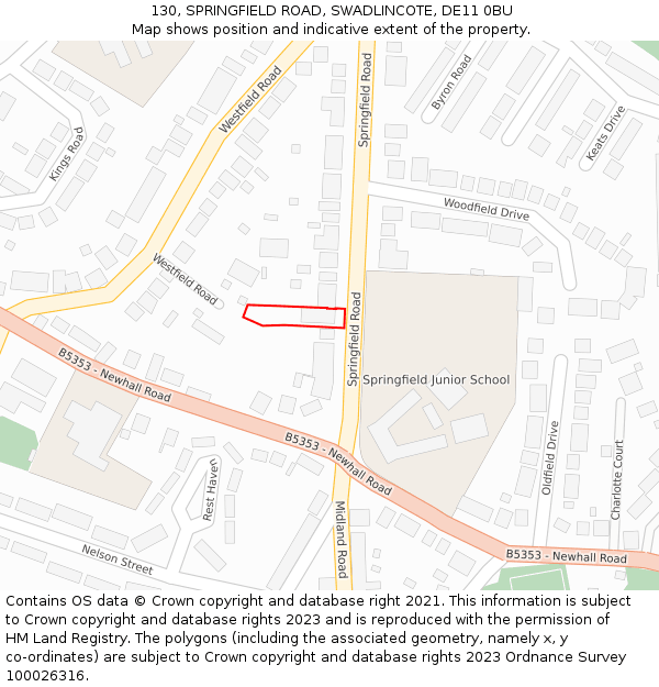 130, SPRINGFIELD ROAD, SWADLINCOTE, DE11 0BU: Location map and indicative extent of plot