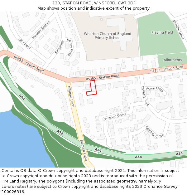 130, STATION ROAD, WINSFORD, CW7 3DF: Location map and indicative extent of plot