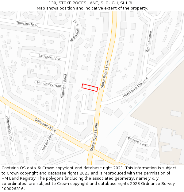 130, STOKE POGES LANE, SLOUGH, SL1 3LH: Location map and indicative extent of plot