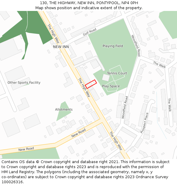 130, THE HIGHWAY, NEW INN, PONTYPOOL, NP4 0PH: Location map and indicative extent of plot