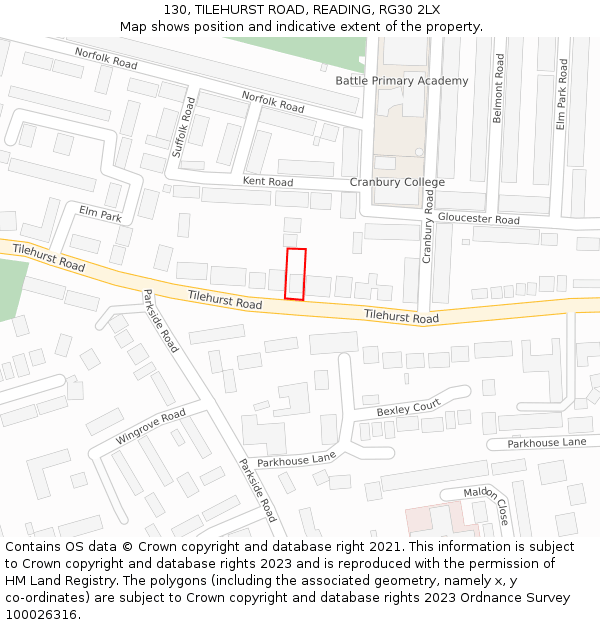 130, TILEHURST ROAD, READING, RG30 2LX: Location map and indicative extent of plot