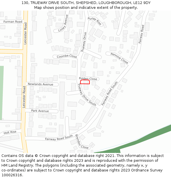 130, TRUEWAY DRIVE SOUTH, SHEPSHED, LOUGHBOROUGH, LE12 9DY: Location map and indicative extent of plot