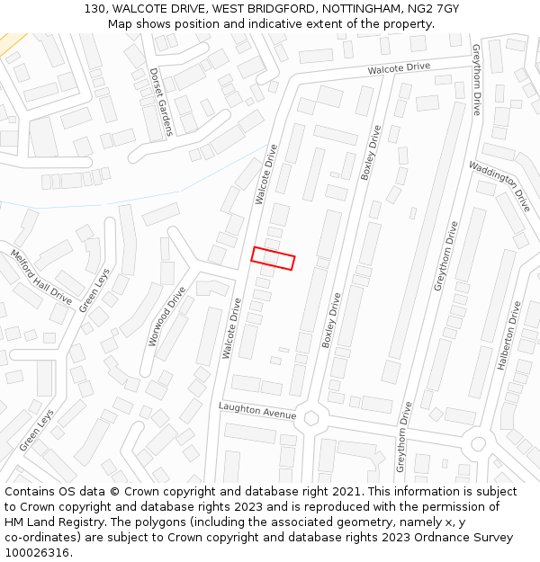 130, WALCOTE DRIVE, WEST BRIDGFORD, NOTTINGHAM, NG2 7GY: Location map and indicative extent of plot