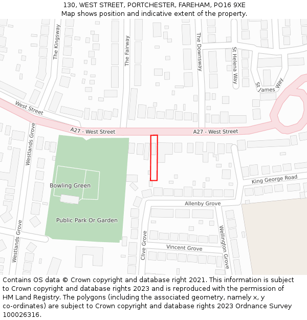 130, WEST STREET, PORTCHESTER, FAREHAM, PO16 9XE: Location map and indicative extent of plot
