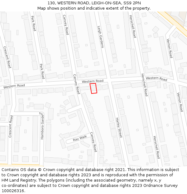 130, WESTERN ROAD, LEIGH-ON-SEA, SS9 2PN: Location map and indicative extent of plot