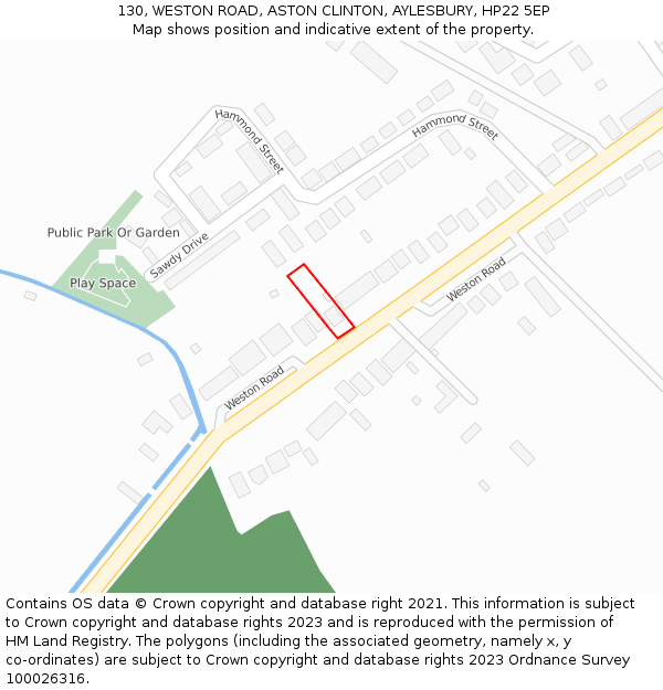 130, WESTON ROAD, ASTON CLINTON, AYLESBURY, HP22 5EP: Location map and indicative extent of plot