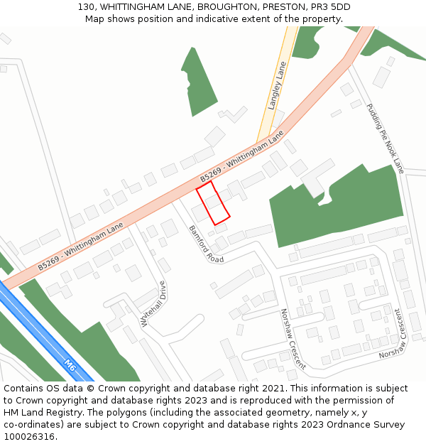 130, WHITTINGHAM LANE, BROUGHTON, PRESTON, PR3 5DD: Location map and indicative extent of plot