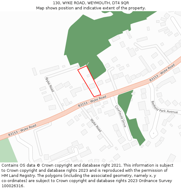 130, WYKE ROAD, WEYMOUTH, DT4 9QR: Location map and indicative extent of plot