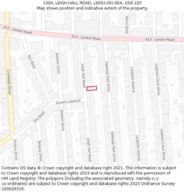 130A, LEIGH HALL ROAD, LEIGH-ON-SEA, SS9 1QY: Location map and indicative extent of plot