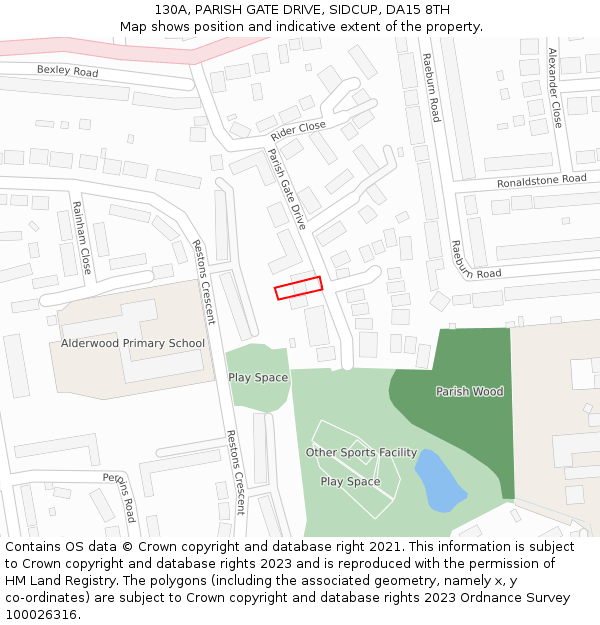 130A, PARISH GATE DRIVE, SIDCUP, DA15 8TH: Location map and indicative extent of plot