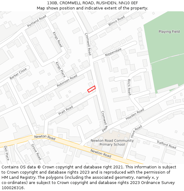130B, CROMWELL ROAD, RUSHDEN, NN10 0EF: Location map and indicative extent of plot
