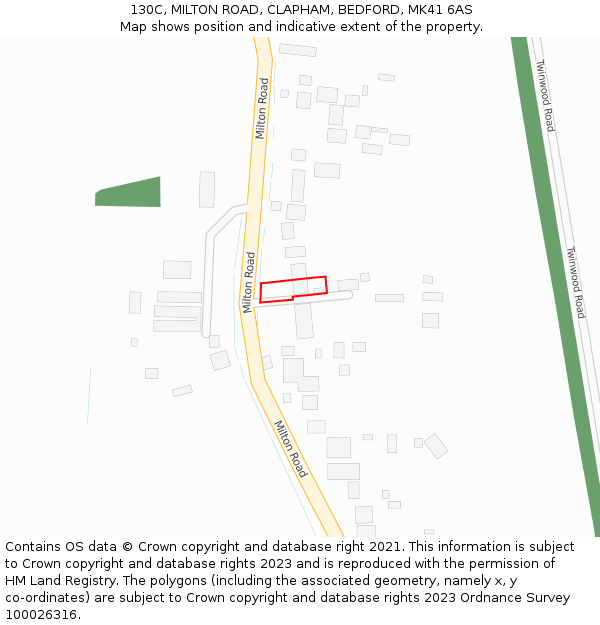 130C, MILTON ROAD, CLAPHAM, BEDFORD, MK41 6AS: Location map and indicative extent of plot