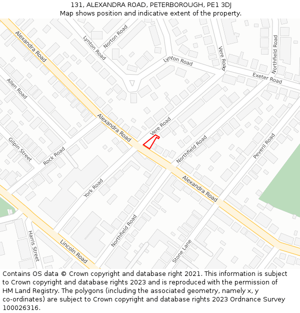 131, ALEXANDRA ROAD, PETERBOROUGH, PE1 3DJ: Location map and indicative extent of plot