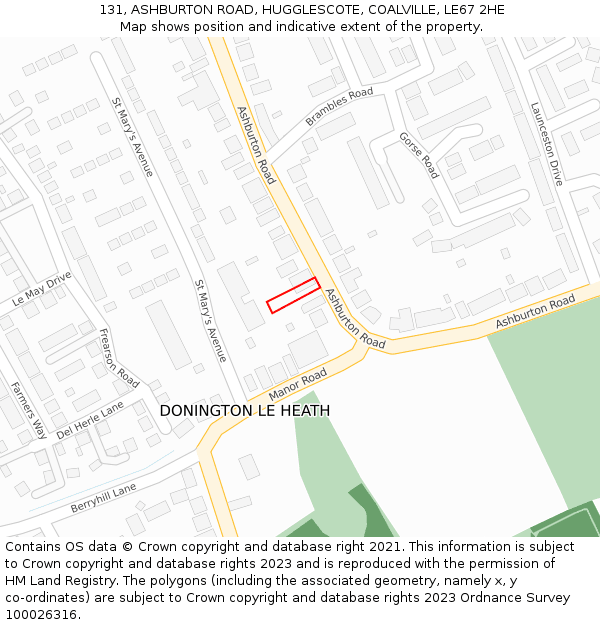 131, ASHBURTON ROAD, HUGGLESCOTE, COALVILLE, LE67 2HE: Location map and indicative extent of plot