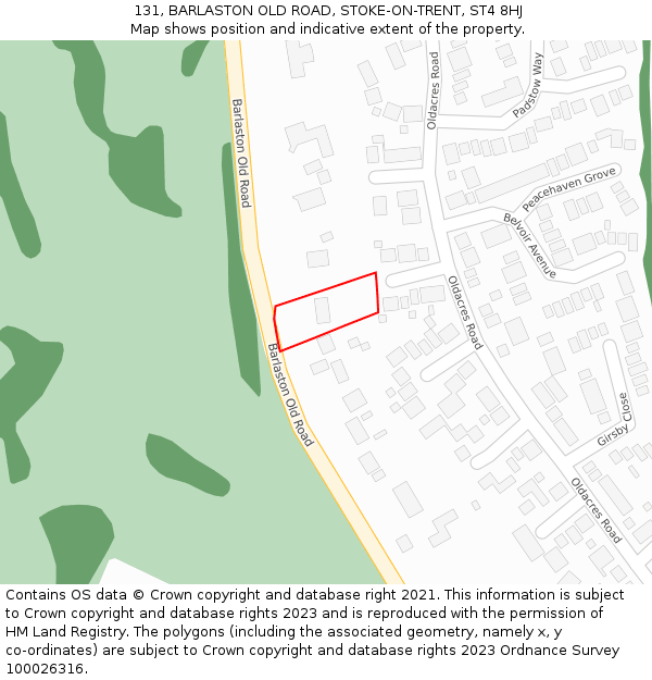 131, BARLASTON OLD ROAD, STOKE-ON-TRENT, ST4 8HJ: Location map and indicative extent of plot