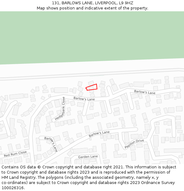 131, BARLOWS LANE, LIVERPOOL, L9 9HZ: Location map and indicative extent of plot