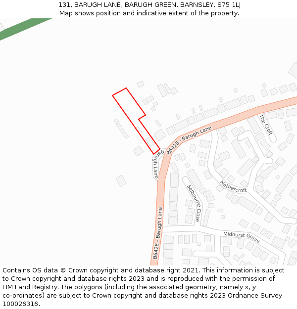 131, BARUGH LANE, BARUGH GREEN, BARNSLEY, S75 1LJ: Location map and indicative extent of plot