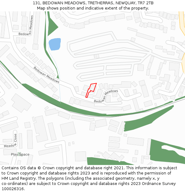 131, BEDOWAN MEADOWS, TRETHERRAS, NEWQUAY, TR7 2TB: Location map and indicative extent of plot