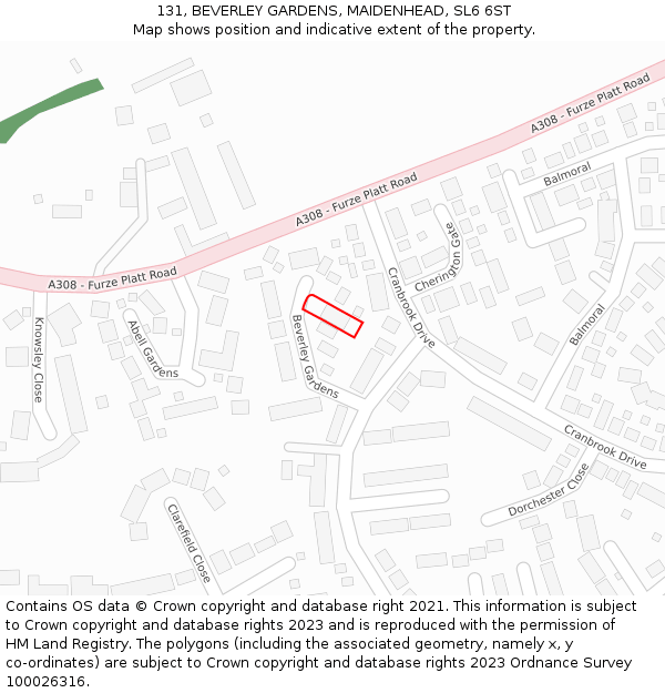 131, BEVERLEY GARDENS, MAIDENHEAD, SL6 6ST: Location map and indicative extent of plot