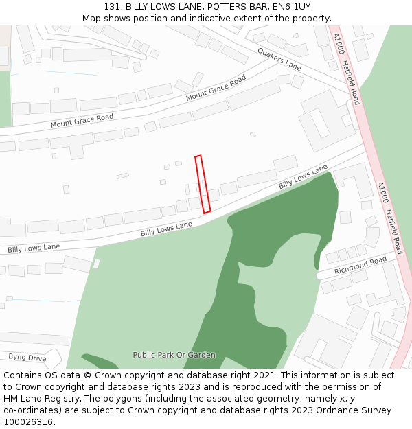 131, BILLY LOWS LANE, POTTERS BAR, EN6 1UY: Location map and indicative extent of plot