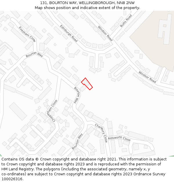 131, BOURTON WAY, WELLINGBOROUGH, NN8 2NW: Location map and indicative extent of plot