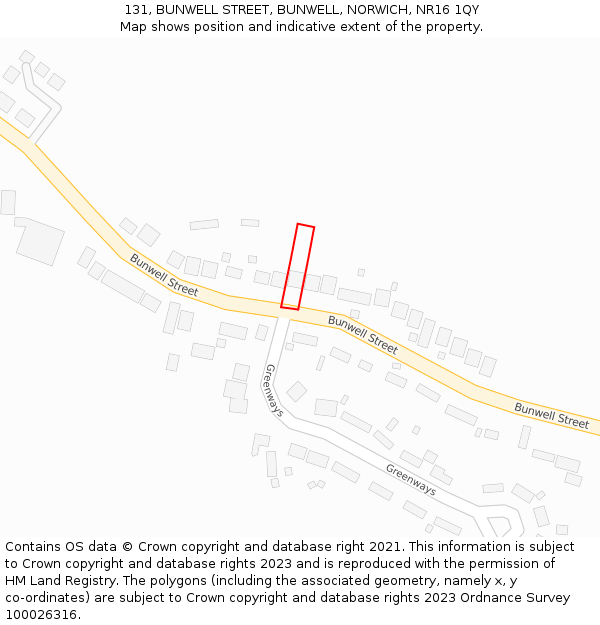 131, BUNWELL STREET, BUNWELL, NORWICH, NR16 1QY: Location map and indicative extent of plot