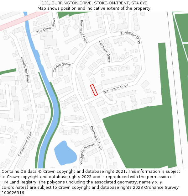 131, BURRINGTON DRIVE, STOKE-ON-TRENT, ST4 8YE: Location map and indicative extent of plot