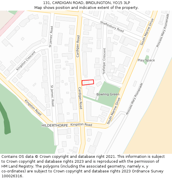 131, CARDIGAN ROAD, BRIDLINGTON, YO15 3LP: Location map and indicative extent of plot