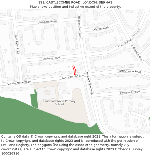 131, CASTLECOMBE ROAD, LONDON, SE9 4AS: Location map and indicative extent of plot