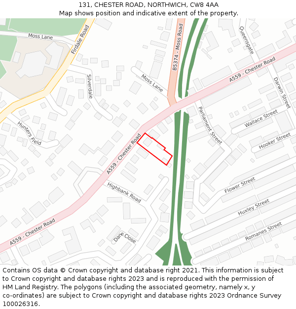 131, CHESTER ROAD, NORTHWICH, CW8 4AA: Location map and indicative extent of plot