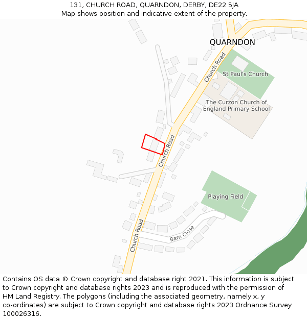 131, CHURCH ROAD, QUARNDON, DERBY, DE22 5JA: Location map and indicative extent of plot